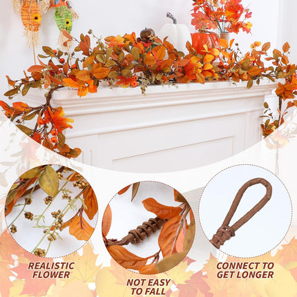 XunYee 2 Pcs 6 ft Fall Eucalyptus Leaves Garland Autumn Door Garlands Harvest Eucalyptus for Front Door Thanksgiving Fall Garlands Farmhouse Outdoor Table Wedding Decor