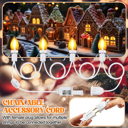 Meonum 3 Pack Accessory Cord with 4 LED Light Bulbs, 9.8 ft Christmas Village Light Cord with Female Plug, C7 Light Cord with Switch for Christmas Halloween Blow Mold Holiday Decor, Warm White Light