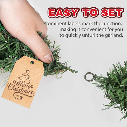 9 ft Prelit Christmas Garlands with 100 Lights Battery Operated Timer 8 Modes, Faux Frosted Pine Garland Christmas Decorations for Mantle, Stairs, Fireplace, with Pine Cones Dried Branches