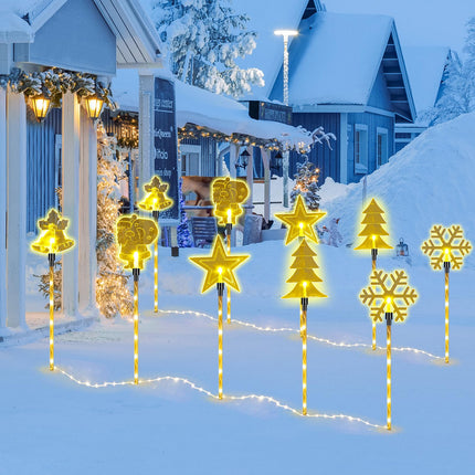 10 Pack Christmas Landscape Lights Outdoor Decorations, Snowflakes Waterproof Pathway Lights with Stakes, LED Night Lights for Outside Yard, Lawn, Patio, Walkway, Holiday Party Wedding Decor (Tree)