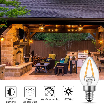 DORESshop C7 Mini Candelabra LED Bulb, LED Filament Night Bulb, Christmas Light Bulbs, 2W (20W Equivalent), E12 Candelabra Base, No Dimmable, Perfect for Holiday, Christmas, Home Decorative, 4Pack