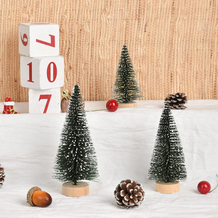 Artificial Frosted Sisal Christmas Tree, 30 Pieces Bottle Brush Trees with Wood Base DIY Crafts Mini Pine Tree for Christmas Home Table Top Decor Winter Ornament (Silver Green)