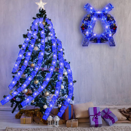 Giegxin Christmas Ribbon with Lights 2 Inch x 66ft 100 LED Christmas Tree Ribbon Decorations Battery Operated Fairy String Lights for Xmas Tree Wedding Party Garland Outdoor(Blue)