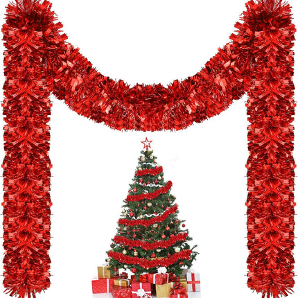 Riceshoot 131.23 ft Christmas Tinsel Garland Metallic Tinsel Twist Garland Bulk Christmas Tree Decorations Christmas Tinsel Glittering Hanging Garlands for Xmas Party Decor (Maple Leaf Red)