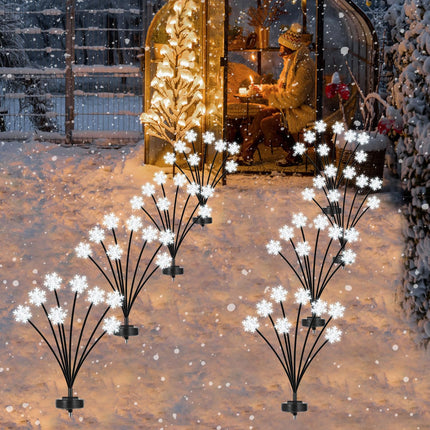 Christmas Pathway Lights Outdoor Snowflake Firefly Lights Solar Powered,Waterproof Xmas Solar Garden Stake Lights Swaying for Yard Patio Decor (2Packs)