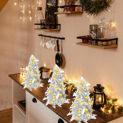 Mini Christmas Tree, Artificial Tinsel Pencil Tree, Silver Tabletop Christmas Tree Battery Operated Small Christmas Tree for Table, Desk, Home, Office Decor - 3 Pieces (Silver)