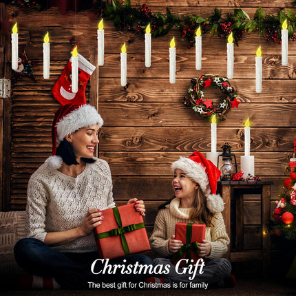 Christmas Decorations, Floating Candles with Magic Wand, 12Pcs Flameless Candles LED Candlesticks with Flickering Warm Lights for Christmas Decor Indoor and Outdoor Party