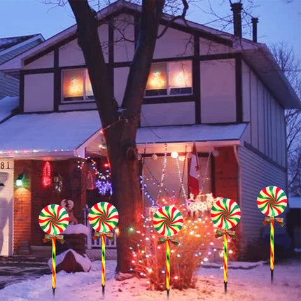 Christmas Solar Lollipop Pathway Lights 5 Pack Outdoor Candy Cane Stake Light with Bow Waterproof Walkway Xmas Outsides Garden Yard Lighting Landscape Decorative Decoration