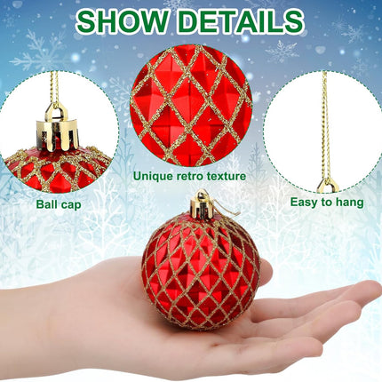 Hungdao 24 Pcs Christmas Ball Ornaments Red Green and Gold Christmas Tree Hanging Ornaments 2.4'' Glitter Christmas Ball Decorations Christmas Tree Pendants for Tree Xmas Holiday Party