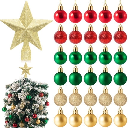 Mini Christmas Tree Topper with 30 Pcs Mini Christmas Ball Ornament Set 4 Inch Mini Tree Topper Small Star Tree Topper Mini Christmas Ornament Ball for Small Christmas Tree Table Centerpiece