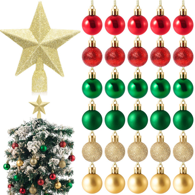 Mini Christmas Tree Topper with 30 Pcs Mini Christmas Ball Ornament Set 4 Inch Mini Tree Topper Small Star Tree Topper Mini Christmas Ornament Ball for Small Christmas Tree Table Centerpiece