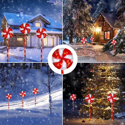6 Pack Lollipop Christmas Pathway Lights Outdoor - 29 inches 120 LED Lighted Candy Cane Decorations with 8 Lighting Modes Waterproof String Lights Plugin for Holiday Lawn Yard Patio Walkway Markers