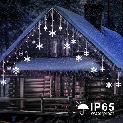 PEMOTech Christmas Snowflake Lights Ourdoor with【Remote】, 20.67ft 264LED Connectable Icicle Light for Outside with【Memory Funtion】,22 Drops,8 Modes,IP65 Waterproof for Garden,Eaves Window,Xmas Decor