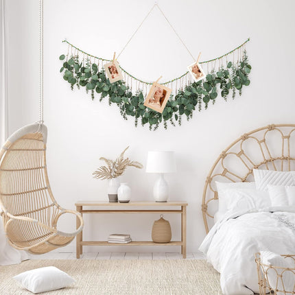 Eucalyptus Wall Decor Boho Wall Decor Artificial Greenery Hanging Plants Large Eucalyptus Fake Leaves 5.6 Feet for Bedroom (Green String)