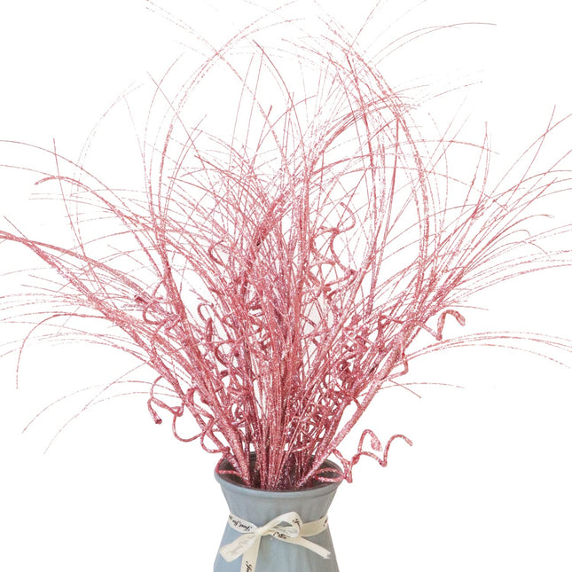 Chistmas Ting Ting Branch, 6 Pcs Christmas Glitter Curly Twigs Christmas Tree Topers Christmas Glitter Floral and Sprary for Christmas Tree Decoration Holiday Winter Decor DIY Crafts (Pink)