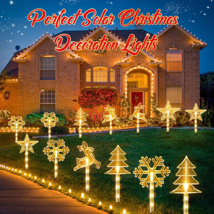 8 Pack Christmas Decorations Outdoor for Yard, 2 Charging Ways Large 1200mAh Solar Christmas Pathway Lights, 32 LED Christmas Lights 10 Modes Waterproof Christmas Decorations Outside for Garden Decor