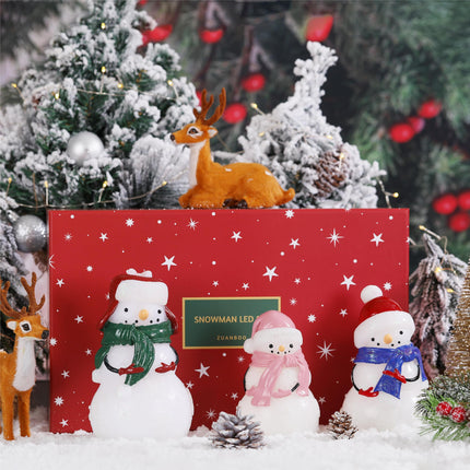 Christmas Snowman Flameless Candles Battery Operated with Remote,Real Wax Carved Candles,Glowing LED Snowman Lights for Christmas Table Decor/Party/—Set of 3