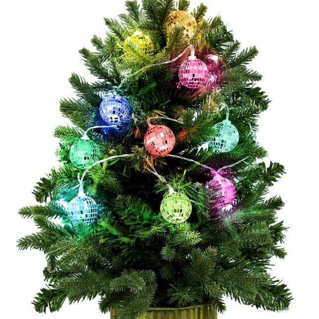 BBTO 9.84 ft Long LED Disco Ball Decorations 1.57 inch Mirror Disco Balls Ornaments Battery Operated Mini Disco Ball with String for 70s Disco Christmas Party Supplies(Gradient Color)