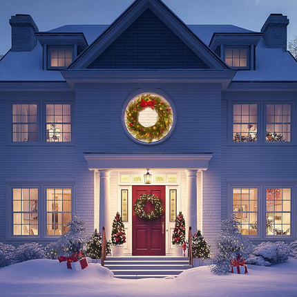 Large Christmas Wreath with Light for Outdoor - 35 Inch Prelit Christmas Wreaths for Outside Wall - Lighted Green Wreath All Season Decor