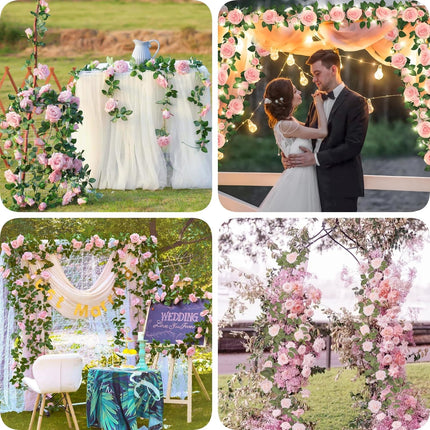 3 Pack Pink Flower Garland, Floral Garland for Birthday Party Table Mantel, 20 FT Large Rose Garland Artificial Rose Vine, Fake Rose Vine Hanging for Wedding Arch Flower Wall Backdrop Christmas