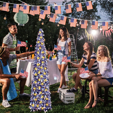 4th of July Patriotic Artificial Christmas Tree, 5 Ft Pop Up Collapsible Tinsel Christmas Tree Christmas Decorations for Home Fireplace Party Indoor Outdoor (American Flag)