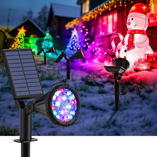 Color Changing Solar Spot Lights Outdoor Halloween Lights Multicolor, IP67 Waterproof Christmas Decorations Landscape Spotlights for Tree, House, Yard, Garden-2 Pack