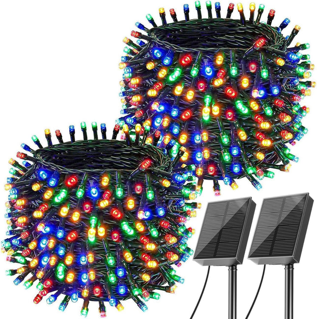 Solar Christmas Lights Outdoor, 2 Pack 144ft 400 LED Solar Christmas Lights Outdoor, 8 Modes Solar String Lights for Christmas Fence Holiday Xmax Decorations (Multicolor)