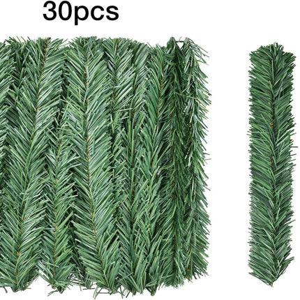DearHouse 30 Pcs Christmas Garland Ties Artificial Pine Needles,14" Christmas Tree Branches Wired Faux Pine Greenery Stems in Green for Christmas Decoration Craft Wrapping