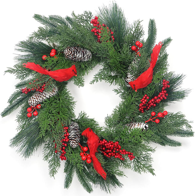 Christmas Wreath, 24" Cardinals Christmas Wreaths for Front Door, Christmas Door Decorations Cardinals s, Year Christams s