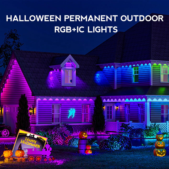 Permanent Outdoor Lights for House 100ft Smart ICRGB Outside LED Eaves Lights, IP67 Waterproof Eaves Lights for Christmas Halloween Holiday Decorations, Work with Alexa, Google Assistant