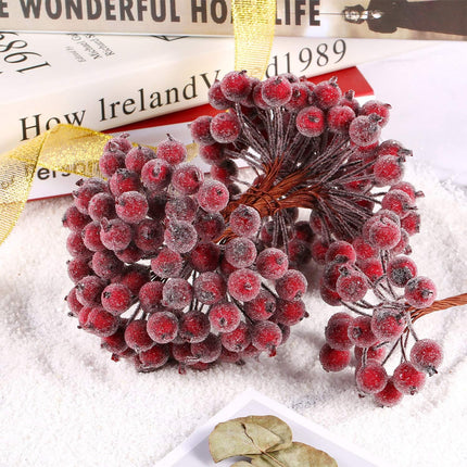 Tatuo 400 Pieces Artificial Frosted Holly Berries Fake 12 mm Mini Christmas Fruit Berry Flower Decor (Dark Red)
