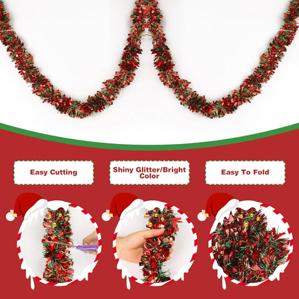 59 Feet Christmas Tinsel Garland Metallic Christmas Tree Garland Glitter Tinsel Twist Hanging for Christmas Tree Decorations, Indoor and Outdoor Christmas Garland Decorations(Red Green)