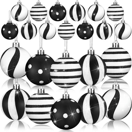 12 Pcs Christmas Ball Ornaments 2.4 Inch Black and White Christmas Hanging Balls Red Green Glittering Balls Elf Plastic Balls for Xmas Tree Decoration(Fresh Style)