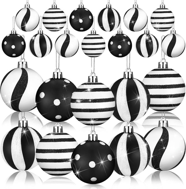 12 Pcs Christmas Ball Ornaments 2.4 Inch Black and White Christmas Hanging Balls Red Green Glittering Balls Elf Plastic Balls for Xmas Tree Decoration(Fresh Style)