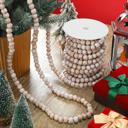 Giegxin 2 Pcs 66 Feet in Total Christmas Wooden Bead Garland Decor Christmas Tree Decorations Handmade Christmas Garland Boho Farmhouse Garland Wood Garland for Christmas Holiday Favors (Rustic White)