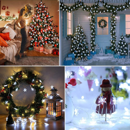 BrizLabs Snowflake Christmas Lights, 16.08ft 40 LED Christmas Lights with Remote, Snowflake String Lights Battery Operated, 8 Modes Xmas Lights Waterproof for Outdoor Indoor Decorations, Cool White