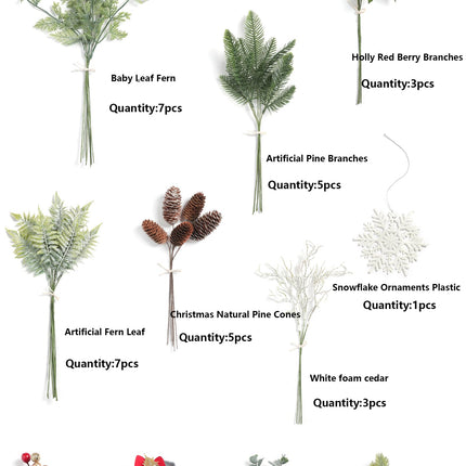 Christmas Artificial Greenery Stems Box Set,51pcs with 11 Kinds of Faux Greenery Picks for DIY Christmas Decorations Floral Arrangement Table Centerpieces and Wedding Bouquet Filler