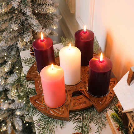 Christmas Advent Wreath Candle Holder with Faith, Joy, Love, Hope Large Celtic Advent Wooden Candle Holder Centerpiece Decor for Home Fireplace Church Suitable for Diameter of 3'' Candles