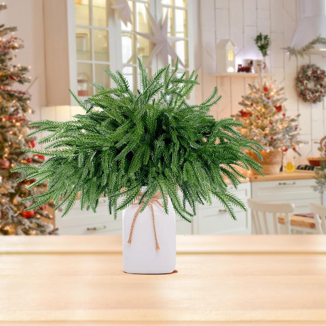 Sggvecsy 10 Pcs Christmas Norfolk Pine Branches Artificial Christmas Branches Faux Christmas Greenery Norfolk Pine Stems Christmas Cedar Stems for Xmas Home DIY Crafts Garland Indoor Outdoor Decor