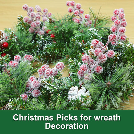 36 Pack Frosted Red Berries Stems Snowy Waterproof Holly Berry Christmas Picks Sprays Artificial Flower for Christmas Tree Decorations Wreath DIYs Crafts Vase Wedding Xmas Ornament Home Decor