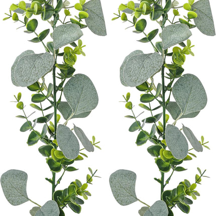 2 Pcs Eucalyptus Garland,5.9 FT Artificial Greenery Garland Fake Vines Eucalyptus Garland for Wedding Centerpiece Table Party Indoor Outdoor Wall Decor