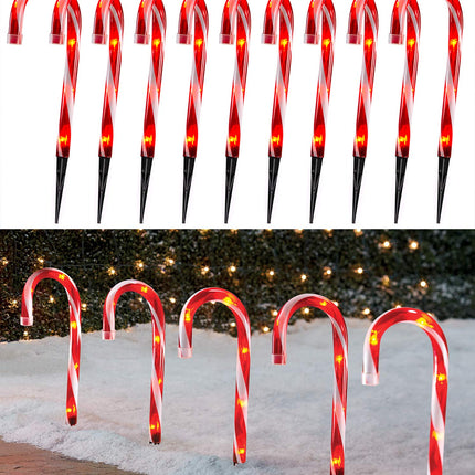 Christmas Candy Cane Pathway Makers Lights, 10inch Set of 10 Candy Canes Lights Outdoor, TIGOMOOV Candy Cane Lights Christmas Decorations Outdoor for Yard,Garden