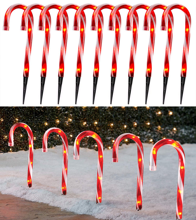Christmas Candy Cane Pathway Makers Lights, 10inch Set of 10 Candy Canes Lights Outdoor, TIGOMOOV Candy Cane Lights Christmas Decorations Outdoor for Yard,Garden