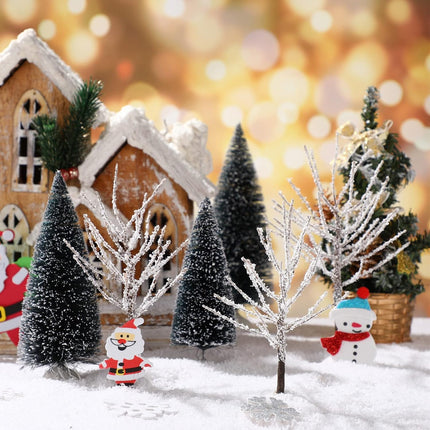 Ysleen 6 Pieces Mini Christmas Village Tree, Small Artificial Model Trees Mini Decor Trees Village Displays Tree for Miniature House Garden Festival Decorations, 3 Sizes(Snowy Sisal Tree, Frost Tree)