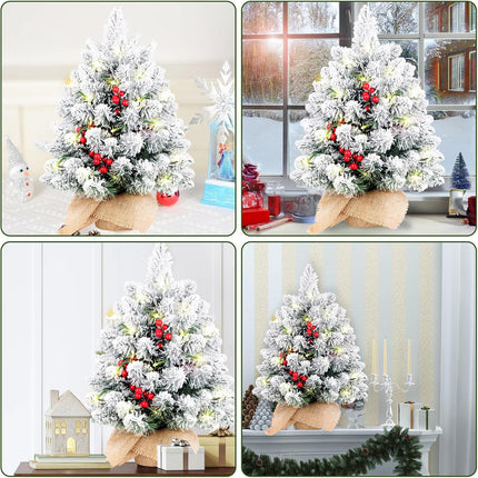 Small Christmas Tree,Mini Christmas Trees,Small Christmas Tree with Lights,20 Inch Tabletop Christmas Tree,Pine Artificial Small Christmas Tree Red Berries Pinecone Xmas Decor Home Indoor