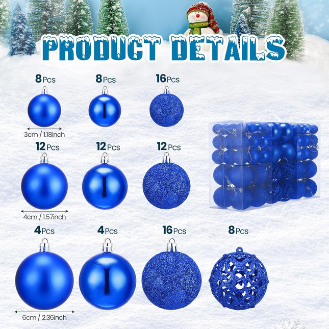Yunsailing 100 Pcs Christmas Ball Ornaments Decorative Hanging Baubles Set Christmas Balls Xmas Seasonal Decorative Pendants for Christmas Tree Holiday Wedding Party Decorations (Blue)
