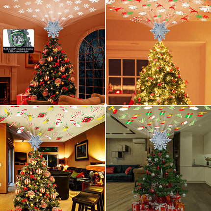 Christmas Tree Topper Projector Light with 6 Patterns, Snowflake Christmas Tree Topper with Built-in LED Projector Lights, Dynamic Projection for Christmas Tree Decorations, Holiday Decoration