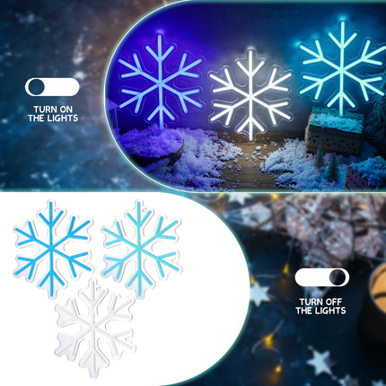 ROCEEI 3 Pcs Snowflake Neon Sign, Snowflake Neon LED Lights Winter Neon Lights USB Window Wall Bar Living Room Decor for Winter Christmas Party Holiday Night Bedroom s