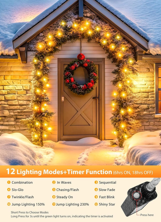 Minetom Christmas Lights Outdoor Cluster Lights - 1000 LED 50 Ft Christmas Firecrackers String Lights, 12 Modes Timer Waterproof Plug in Twinkle Fairy Light for Xmas Tree Garland Party, Warm White