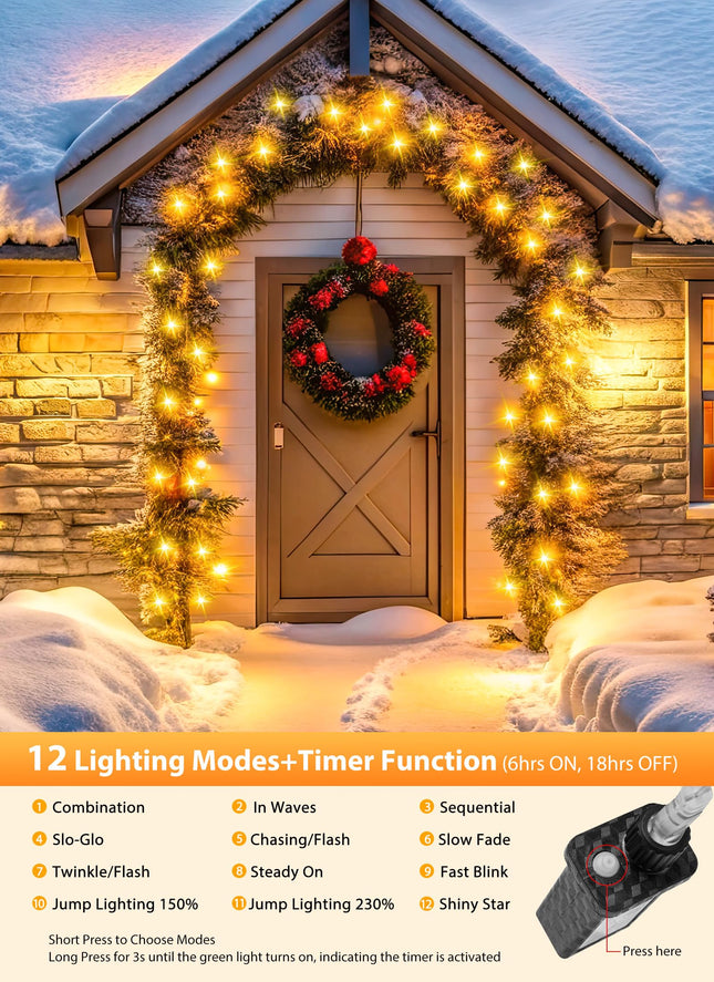 Minetom Christmas Tree Lights Outdoor Cluster Lights - 200 LED 10 Ft Christmas Firecrackers String Lights, 12 Modes Timer Waterproof Connetable Plug in Twinkle Fairy Lights for Xmas Tree Garland Party